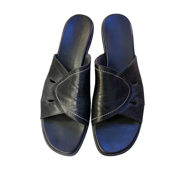 Munro Abby Black Leather Sandals 12 SS Narrow USA Used Y2K - Picture 5 of 13